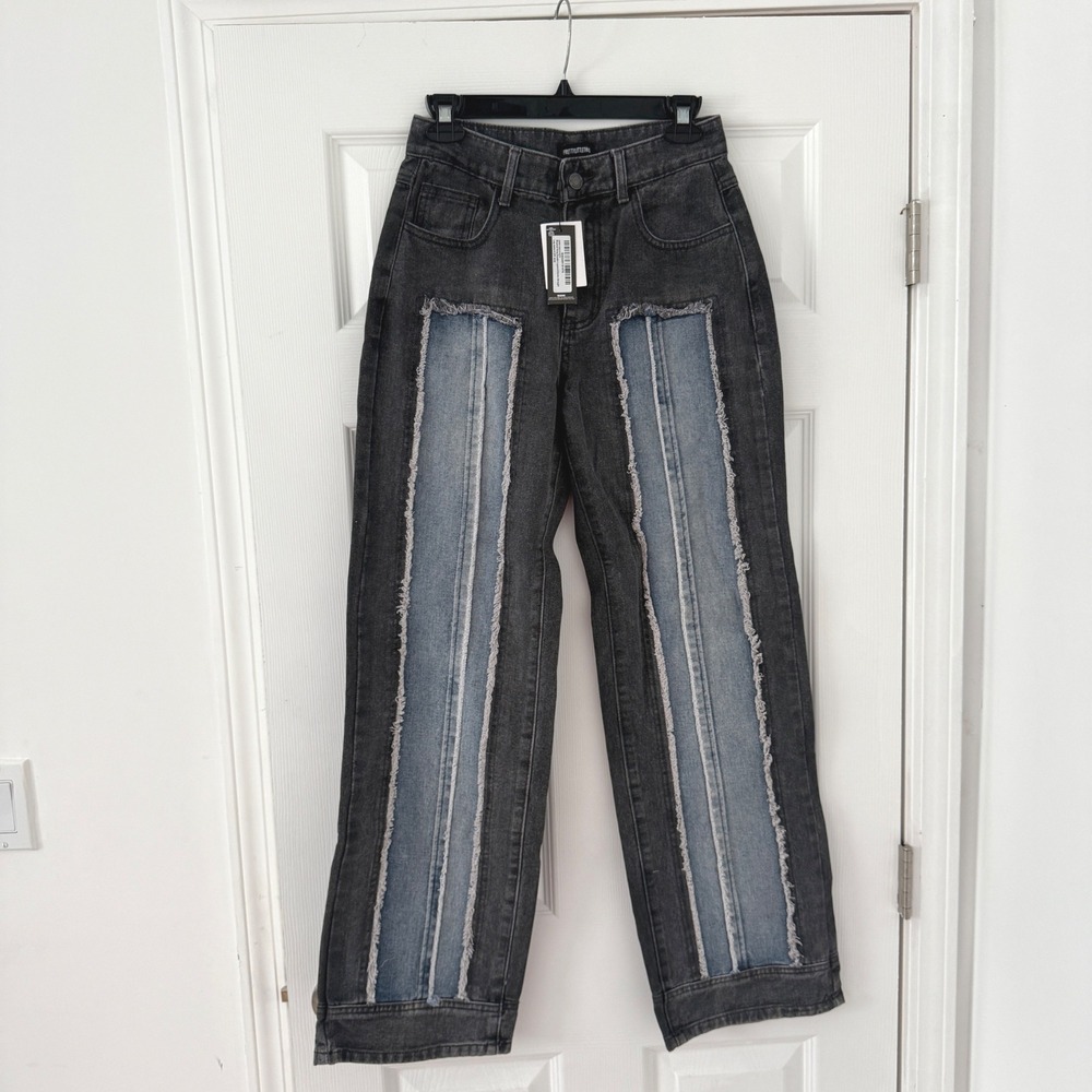 PrettyLittleThing Washed Gray Double Layered Denim Straight Leg Jeans